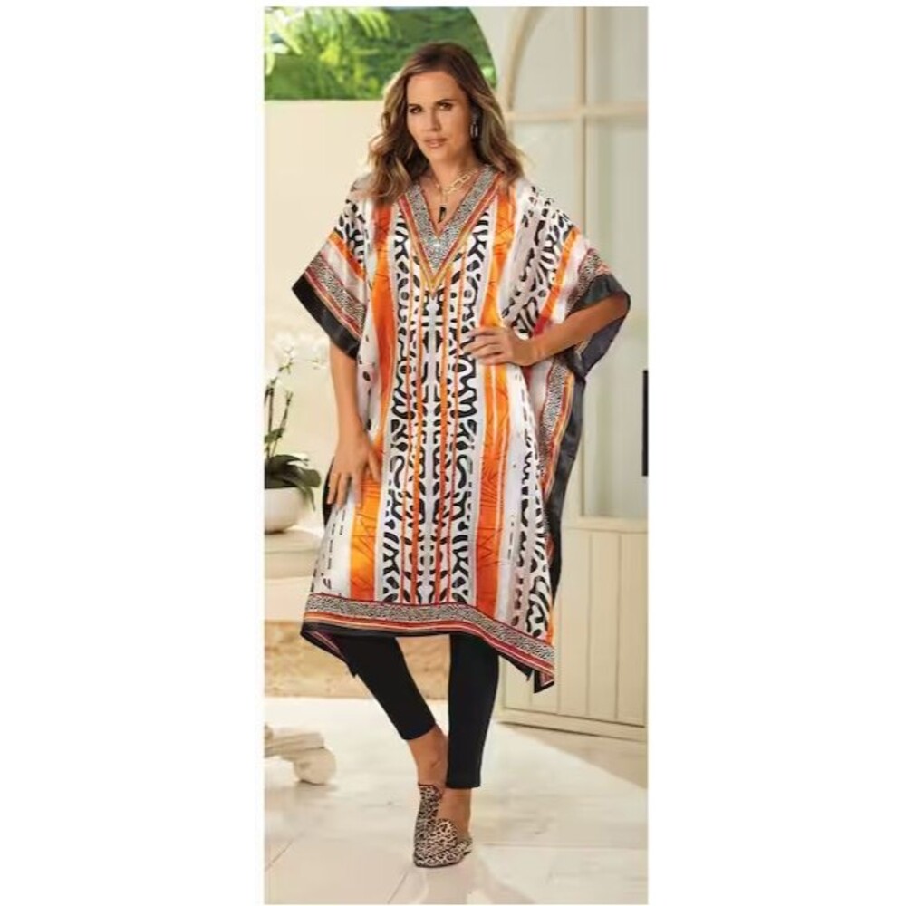 Satin Short Caftan with Side Vents - One Size Fits Most